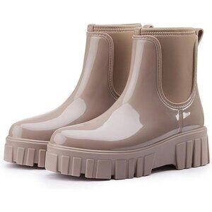 Women's Brown Ankle Boots Waterproof Platform Rubber Chelsea Comfortable Shoes